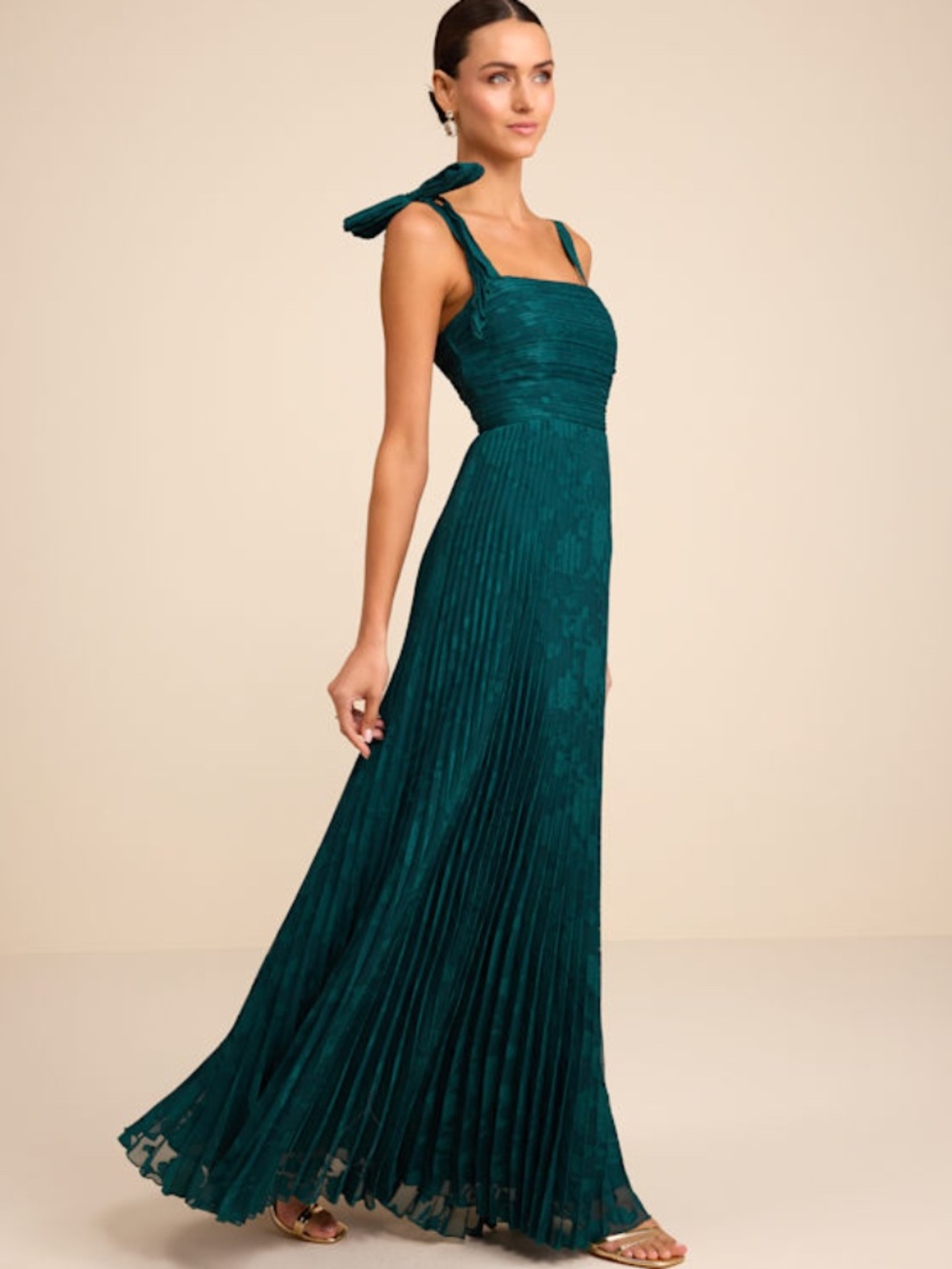 Lulus Nyssa Emerald Floral Burnout Pleated Maxi Dress Green - Size XS